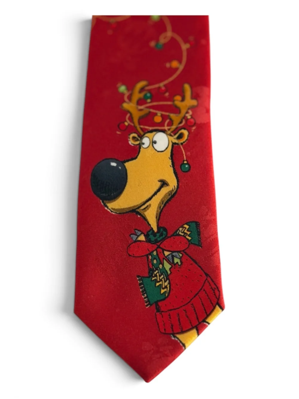 Youth Christmas Clip-On Tie – Reindeer Holiday Lights – Red
